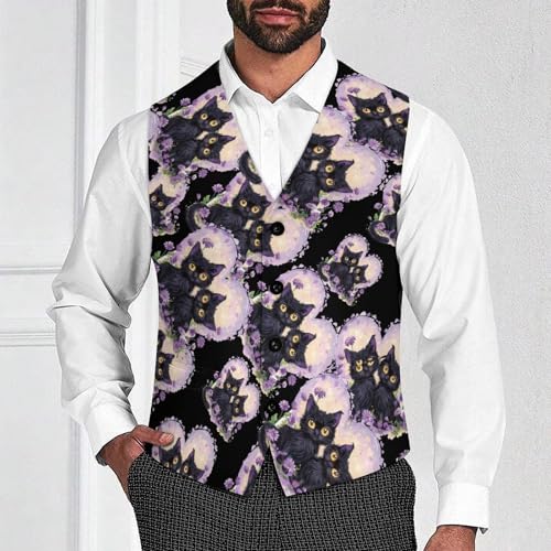 Black Cats Flower Men's Suit Vest Waistcoat Vests Formal Dress with 2 Pockets for Business Casual Tuxedo2
