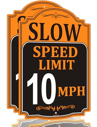 2 Pack Slow Speed Limit 10 MPH Sign 18 x12 Slow Down Signs Metal Reflective Rust Free Aluminum Resistant Weatherproof For Streets Neighborhoods Easy To Install