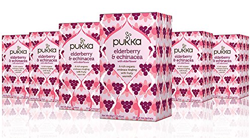 Pukka Elderberry & Echinacea, Organic Herbal Fruit Tea (6 Pack, 120 Tea Bags)