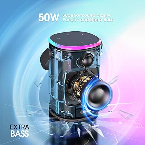Zamkol Bluetooth Speaker, 50W Super Bass, HiFi Stereo Sound, 24H Playtime, 8000mAh Emergency Charger, RGB Light, Bluetooth 5.0, IPX7 Waterproof, Outdoor Wireless Portable Speaker
