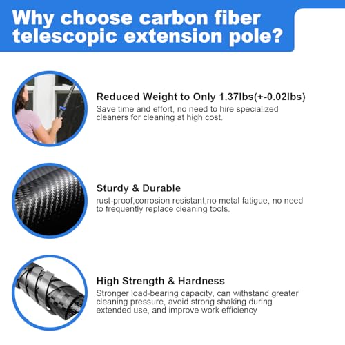 Image of DOBEN 24-Foot Carbon Fiber Window Cleaner Tool with Telescopic Extension Pole, Rotating Scrubber & Squeegee - Sturdy Lightweight Design for Indoor /Outdoor Glass Cleaning
