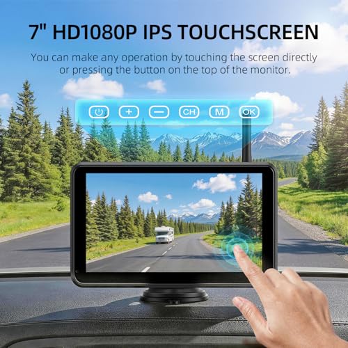 Image of eRapta 7 Inch Dual Solar Wireless Backup Camera Magnetic with HD1080P DVR Touchscreen, BSD Alarm, 1-Min Free-Installation, IR Night Vision for Truck /Trailer /Tractor /Small-RV /Hitching /Fifth Wheels