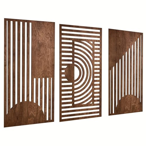 Ltstor Decoração de parede em madeira emoldurada geométrica abstrata (43,5 x 22 x 3 unidades), paisagem medieval retro arte geométrica minimalista adequada para quarto familiar, sala de estar