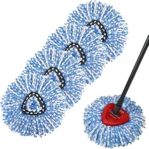 RinseClean Spin Mop Replacement Head - CRTHL Spin Mop Replacement Refills Compatible with EasyWring RinseClean Dual System, Head Mop for Floor Deep Cleaning (for 2 Tanks System?4Pack, Blue)