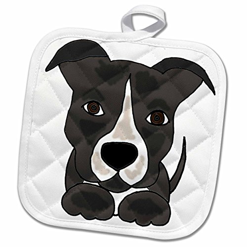 3D Rose Funny Grey Pitbull Puppy Dog Cartoon Pot Holder, 8 x 8