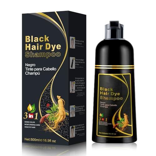 Champú Para Cabello Negro 3 En 1, Champu Canas Mujer Para Cubrir Las Canas, Champú Natural Para Cabello Negro Para Mujeres Y Hombres, Champu Colorante Para De 500 Ml Que Dura 30 DíAs