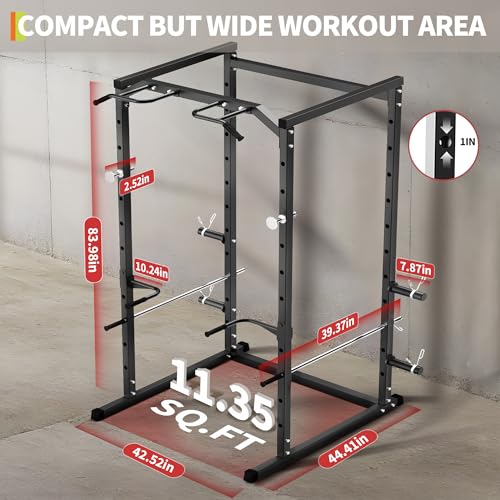 Power Cage, Squat Rack for Home Gym, 1100LB Capacity Power Rack with Pull-Up Bar, Adjustable Safety Bars, Strength Training for Home Gym
