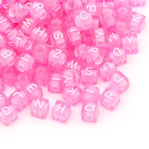 SiAura Material Pack of 1000 Acrylic Beads 6 x 6 mm with 3.4 mm Hole Square Letters Mix Pink for Crafts and Threading