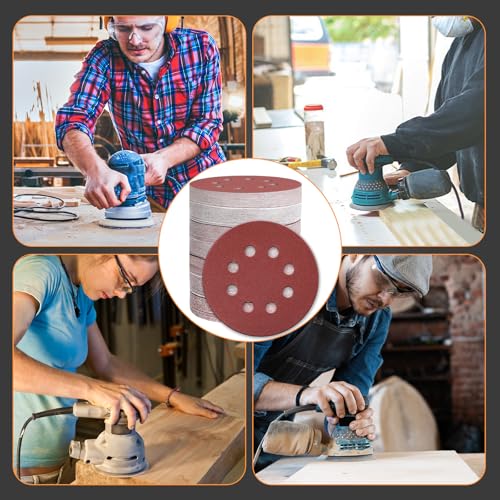 100Pcs 80 Grit Sanding Discs 5 Inch 8 Hole: Woodworking/Metalworking Round Coarse Hook and Loop Sandpaper for Random Orbital Sander