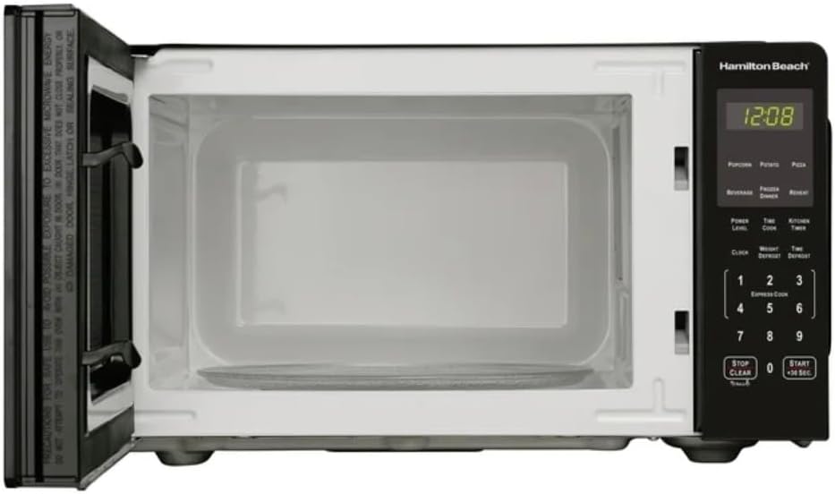 Hamiilton 0.9 Cu ft Countertop Microwave Oven, 900 Watts, Black-Stainless Steel