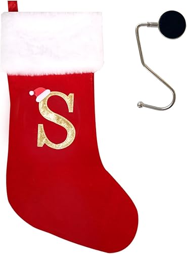 Vista 212 de Medias de Navidad con monograma de 20 pulgadas con letras, medias de Navidad súper suaves, medias grandes con monograma, medias de letras rojas