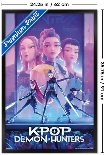 Image of Netflix KPop Demon Hunters (2025) - One Sheet Wall Poster, 34L inch x 22.4W inch, Black Framed Version