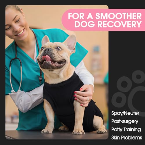 Image of FUAMEY Dog Recovery Suit Male,Dogs Surgery Neuter Suits Puppy Spay Shirts for Female Protect Dog's Skin Anti Licking Abdominal Wounds Doggie Onesie Pet Bodysuit Alternative to Cone Black XS