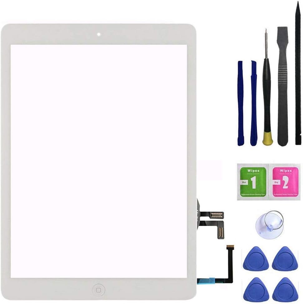 for iPad Air 1st Generation Screen Replacement Touch Digitizer Glass 9.7",for Air 1st Gen A1474 A1475 A1476 Includes Home Button+Camera Holder+PreInstalled Adhesive with Tools kit,White