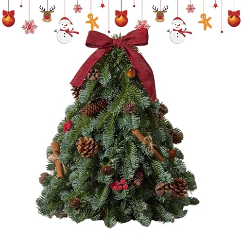 Árbol de Navidad de Mesa mini pino artificial con lazo para decoración de escritorio 7