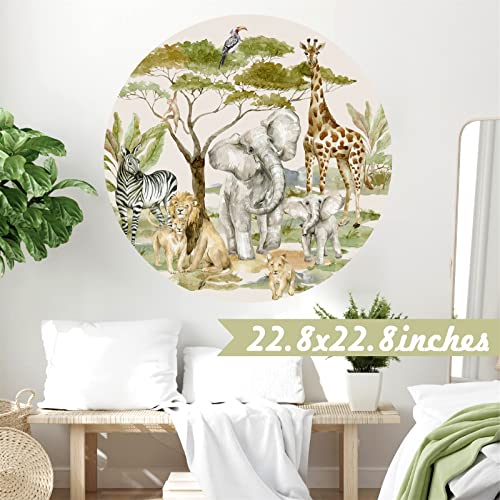 Jungle Animals Wall Decals Kids African Safari Animal Wall Decal Peel And Stick Circle Wall Sticker Nursery Woodland Wall Decor Elephant Giraffe Stickers For Baby Boys Girl Bedroom Playroom Wall Decor #TOP4