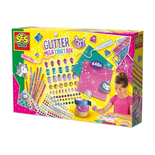 SES Creative 14139 Boîte Mega Paillettes - Kit de Loisirs Créatifs pour Enfants dès 5 Ans - Inclut des Autocollants, Paillettes et Plus - Idéal pour décorer et bricoler