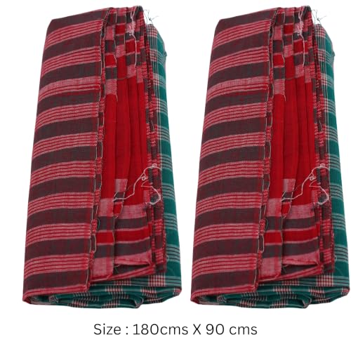 Image of Cotton Bath Towel | Soft, Thin & Lightweight Premium Handloom Gamcha | Quick-Dry, Highly Absorbent | Large Size 180 x 90 cm (72 x 36 Inches) | Color : Green | 2 Pieces |