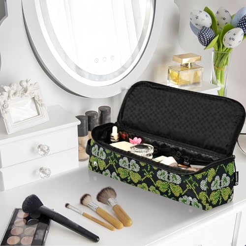 Estuche de viaje negro con diseño de trébol para herramientas de cabello, organizador para plancha, rizador, secador y más, resistente al calor, diseño 2 en 1 miniatura 7