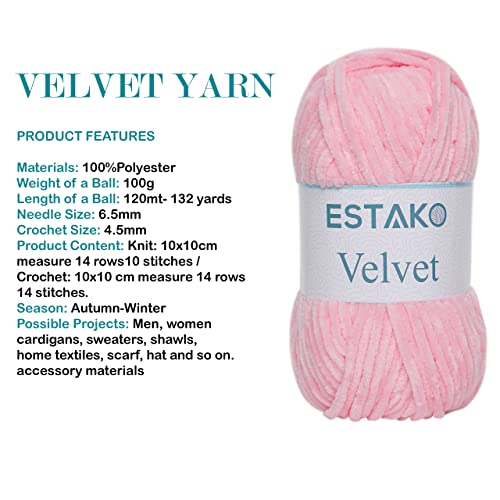 Estako Velvet Chenille Blanket Amigurumi Yarn For Crocheting And Knitting Super Bulky 100 Gr (132 Yds) (1310 - Baby Pink) #TOP1