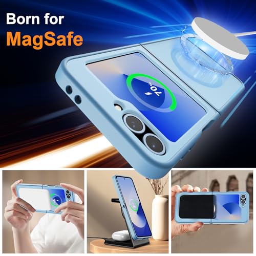 Image of ORETECH Magnetic for Samsung Galaxy Z Flip 7 FE Case Galaxy Z Flip 6, with [2 x Screen Protector] Translucent Back Non-Slip Shockproof Bumper Case for Galaxy Z Flip 7FE / 6 - Sierra Blue