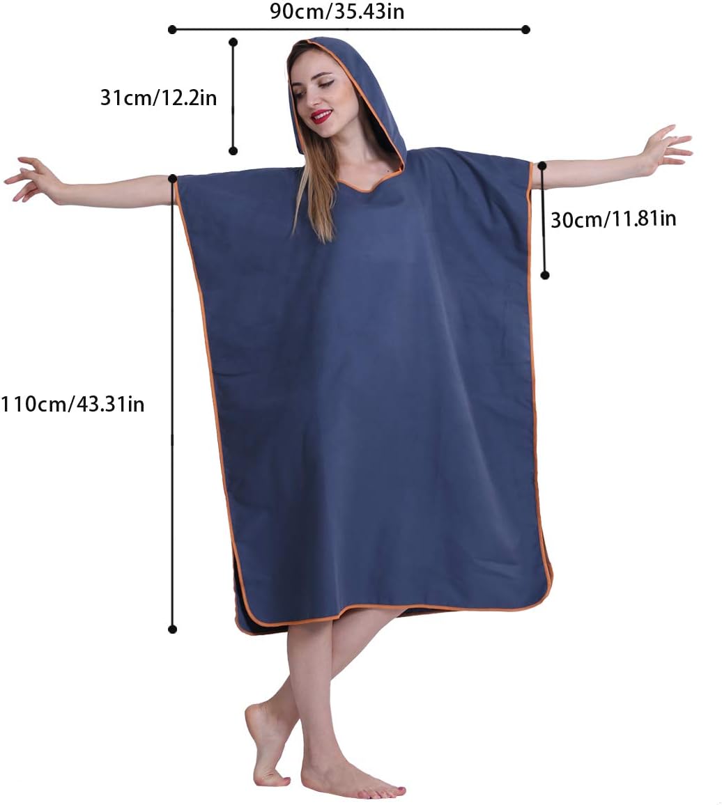 YINHANG Surf Poncho Changing Robe Microfiber Hooded Beach Towel for Adults Kids, Quick Drying Wetsuit for Surfing Swimming Camping Pool Bath Holidays Travel : Sports & Outdoors