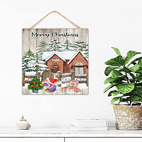 Panneau de décoration murale en bois vieilli rustique bonhomme de neige et chalet