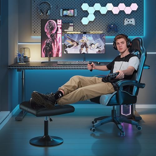 Image of VECELO Foot Rest Under Desk Ottoman, PU Height Adjustable Footrest with Comfort Padding, Leg Rest for Desk for Relieving Leg Pain, Stiffness, and etc, Black