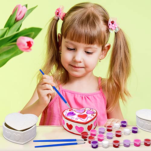 Paint Your Own Ceramic Valentines Heart Trinket Boxes Craft Kit Set Of 3 Unpainted Ceramics Valentine's Day Jewelry Box For Kids Classroom Art Project Valentine Party Decor Paint And Brush Includes #TOP5