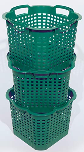Novatool 3X Gartenkorb grün 25 L Erntekorb 40cm Drehstapelkorb Laubkorb Kunststoffkorb Mehrzweckkorb Vorratskorb Obstkorb Kartoffelkorb Cover