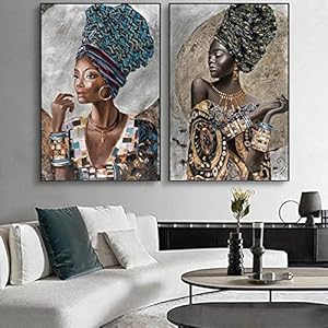 GSHRED Afrikaanse Vrouw Zwart Goud Met Een Prachtige Hoofdtooi Schilderij Op Canvas Posters En Prints Wall Art Foto Woondecoratie Frameloze 40×60cm×2pcs