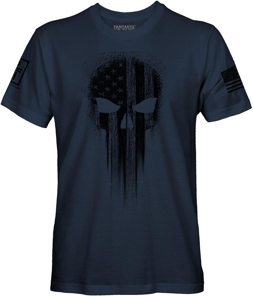 USA American Skull Patriotic Shirts for Men T-Shirt (Navy, M)