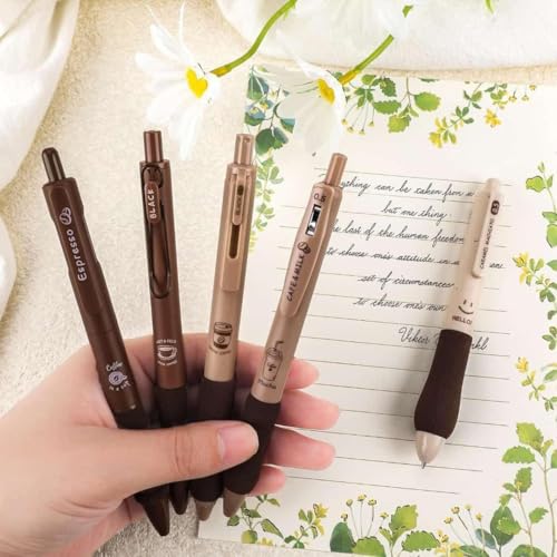 Image of PAXCOO Stylish Retractable Pens for Kids, Coffee Theme 0.5mm Gel pen Set, Retractable Pens for Kids, Smooth Writing Quick Dry Ink Elegant Pen for School Office Supplies Comfortable to Write(Coffee)