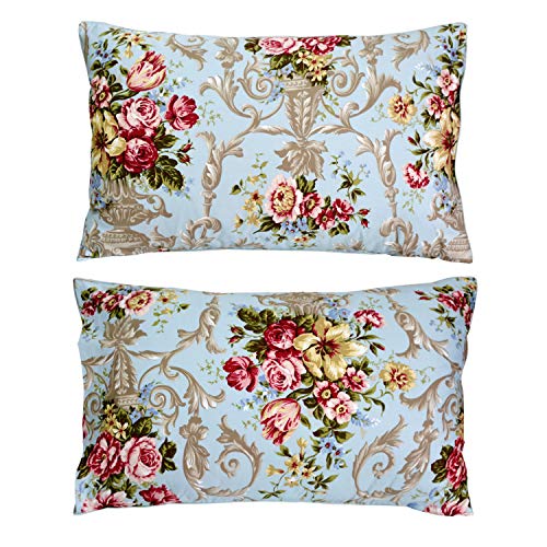 Image of FADFAY Shabby Floral Bedding Elegant Peony Sheets Set Luxury Bedding Collections 100% Egyptian Cotton Deep Pocket, 4 Piece-King Size