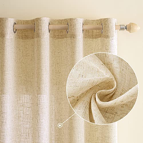 EMEMA Rideaux en Lin Transparents avec Oeillets Rideau Voilages de Fenêtre Lin Décorative Voile de Fenêtre Draperie Intérieur Elegant Vintage pour Salon...