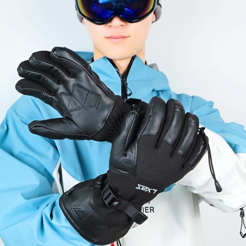 Harssidanzar Men Women Powder Gauntlet Glove Alpine Ski Leather Winter Windproof Insulated Gloves KM068US
