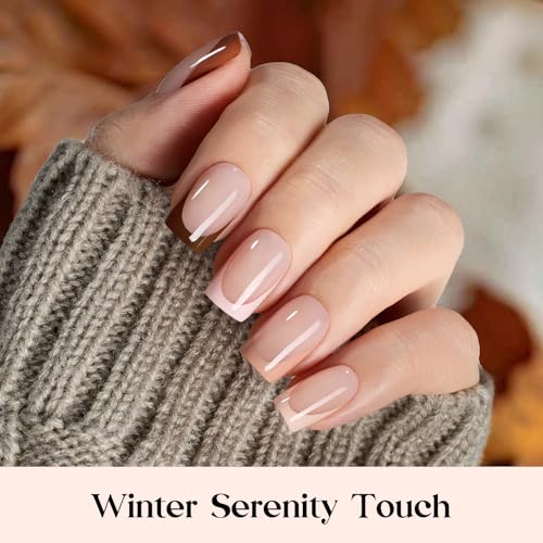 Image of Beetles French Tip Press On Nails - Mocca Mousse | 7 Colors Short Square Press On Nails Brown | 16 Sizes 224 Pcs Acrylic Nail Natural Salon Quality Gift For Women