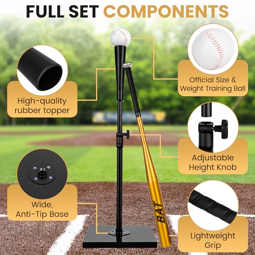 Baseball Batting Tee Set with Light Weight Aluminum Bat and Baseball - Hitting Tee - Baseball Tee - Batting Tees for Baseball - Hitting Tee for Baseball - Baseball Hitting Tee - Baseball Tee Set by ADNELI - Used condition - Image 3