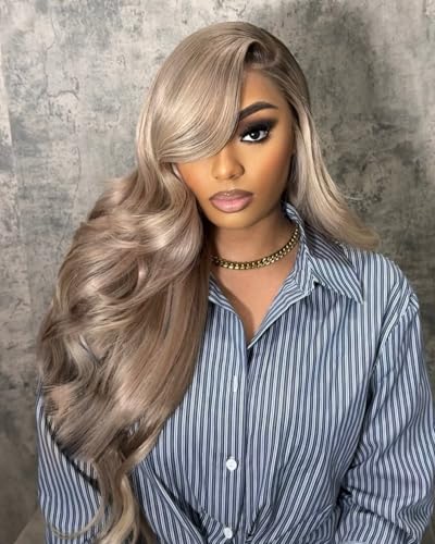 Alididi Ash Blonde Wig Human Hair 180% Density Milk Tea Ash Blonde Wig 13x6 Body Wave Hd Thin Lace Front Wigs Human Hair Full And Thicker Pre Plucked Pre Cut Natural Hairline With Baby Hair 26 inch