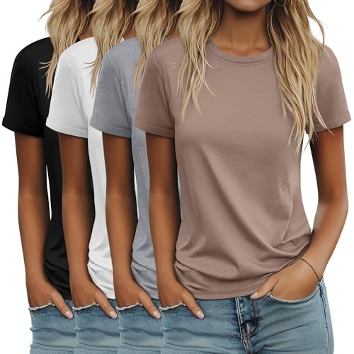 Ficerd 4 Pack Women's Cotton T Shirts Casual Short Sleeve