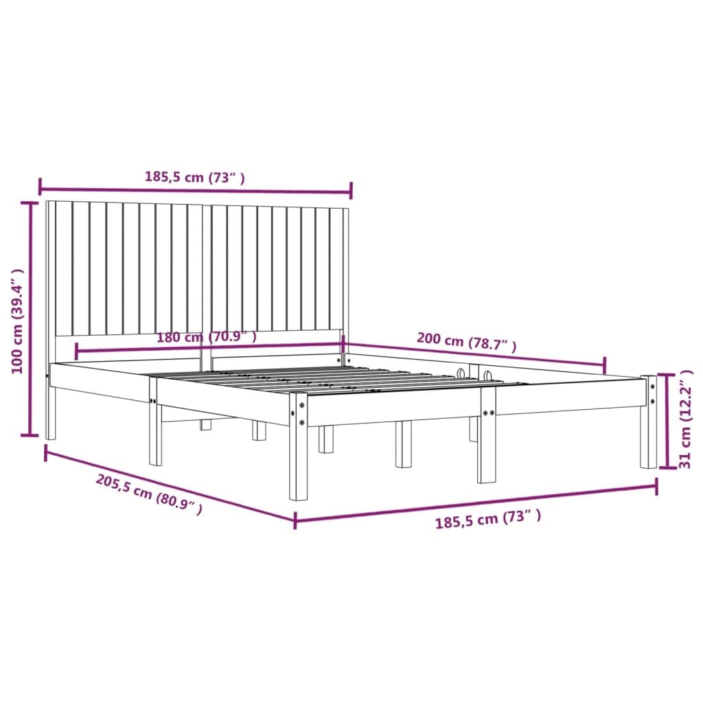 lite drewno sosnowe z wezgłowiem klasyczna 180x200 cm brąz | Rama łóżka lite drewno sosnowe 180x200 cm z zagłówkiem solidna konstrukcja