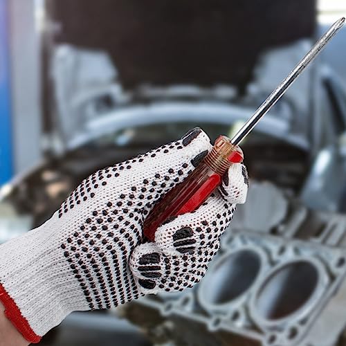 Abc Double Side Pvc Dotted Working Gloves 9.5", Pack Of 24 Pvc Knit Gloves, Breathable Cotton Gloves With Rubber Dots, Safety Work Gloves With Grip Dots Over 500 On Both Sides, Soft Cotton Work Gloves #TOP7