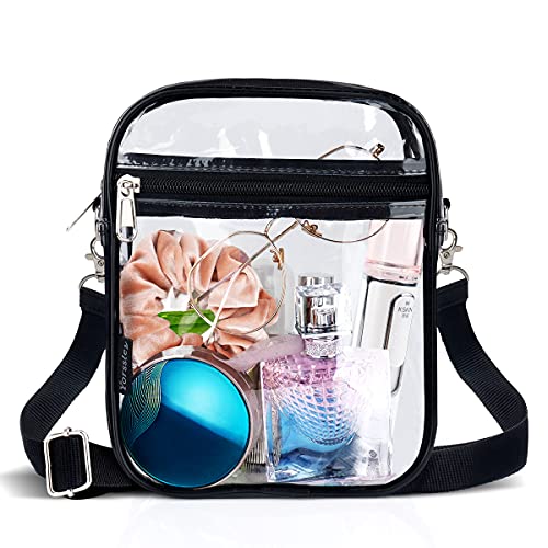Clear Crossbody Bag, MOMSIV Clear Stadium Approved Bag Clear Purse Bag Handbag Clear Messenger Bag Clear Festival Bag See Through Purses for Women Men To Travels, Games, Concerts and Sports Events