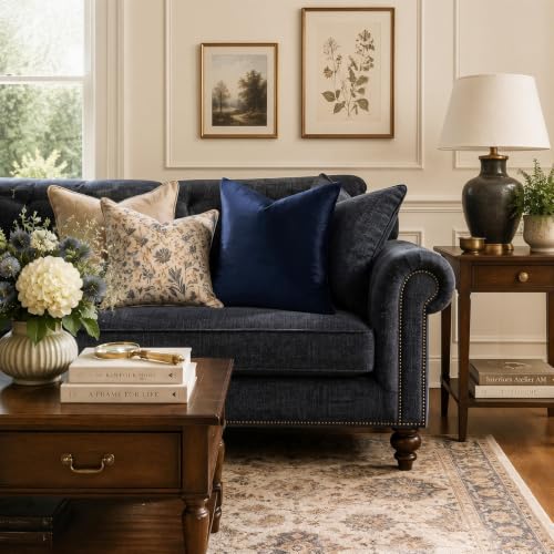 Image of GIGIZAZA Decorative Couch Throw Pillow Cover,Sofa 20x20 Blue Throw Pillows,Square Farmhouse Velvet Throw Cushions