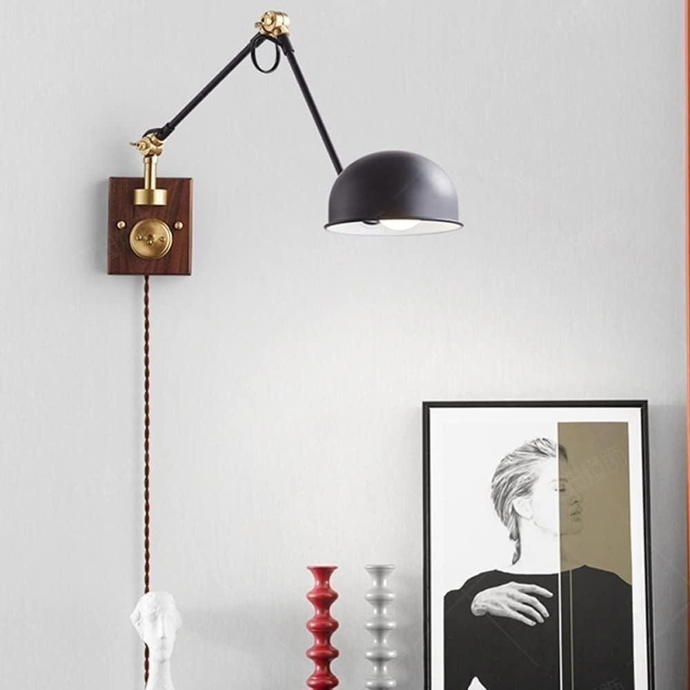 Lampada da Parete Industriale in Noce - Applique Girevole Regolabile con Interruttore a bilanciere per Camera da Letto e Arredamento in Stile Rustico