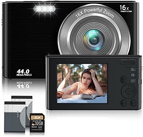 Digital Camera,Kids Camera with 32GB Card 4K 44MP Point and Shoot Camera with 16X Digital Zoom 2.4 Inch,Vlogging Camera for Students Teens Adults Girls Boys-Black3