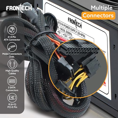 Image of Frontech 800W SMPS Power Supply for Desktop PC, 120mm Smart Silent Fan, Multi-Core CPU Support, 3-Year Warranty (PS-0006, Black)