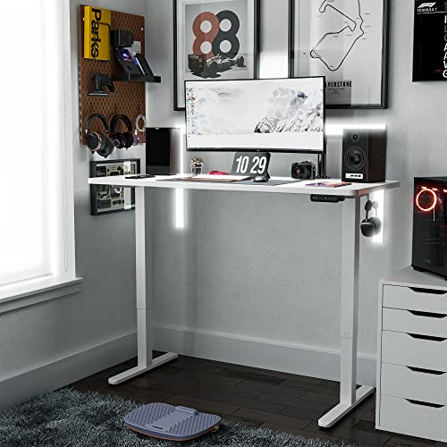 Fezibo Height Adjustable Electric Standing Desk, 55 X 24 Inches Stand Up Table, Sit Stand Home Office Desk With Splice Board, White Frame/White Top #TOP3