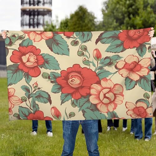 Drapeau floral rétro 119x177 cm en polyester avec 4 œillets pour décoration - 6