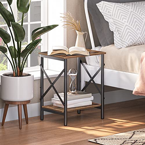 Alloswell Nightstands Set Of 2, End Tables With Storage Shelf, Bedside Tables X-Shaped Design, Side Tables For Living Room, Bedroom, 14.6 X 10.6 X 19.9 Inches, Easy Assembly, Rustic Brown Ethr2801S2 #TOP3